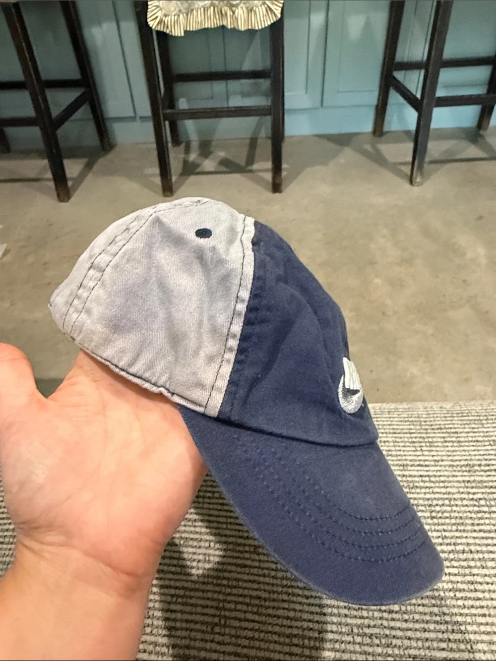 Nike Navy Light Gray Embroidered Swoosh Kids Baseball Toddler Cap Velcro Strap S